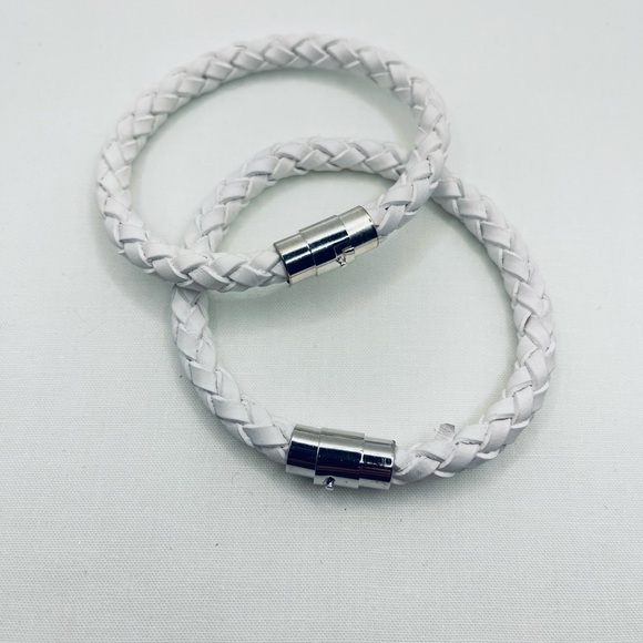 Other - His and hers White Braided Bracelets with Silver Clasp